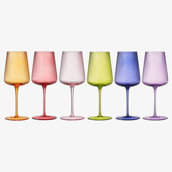 Ribbed Bright Colored Wine Glass Set of 6 - 19 OZ