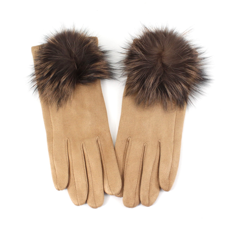 Camel Pom Pom Gloves