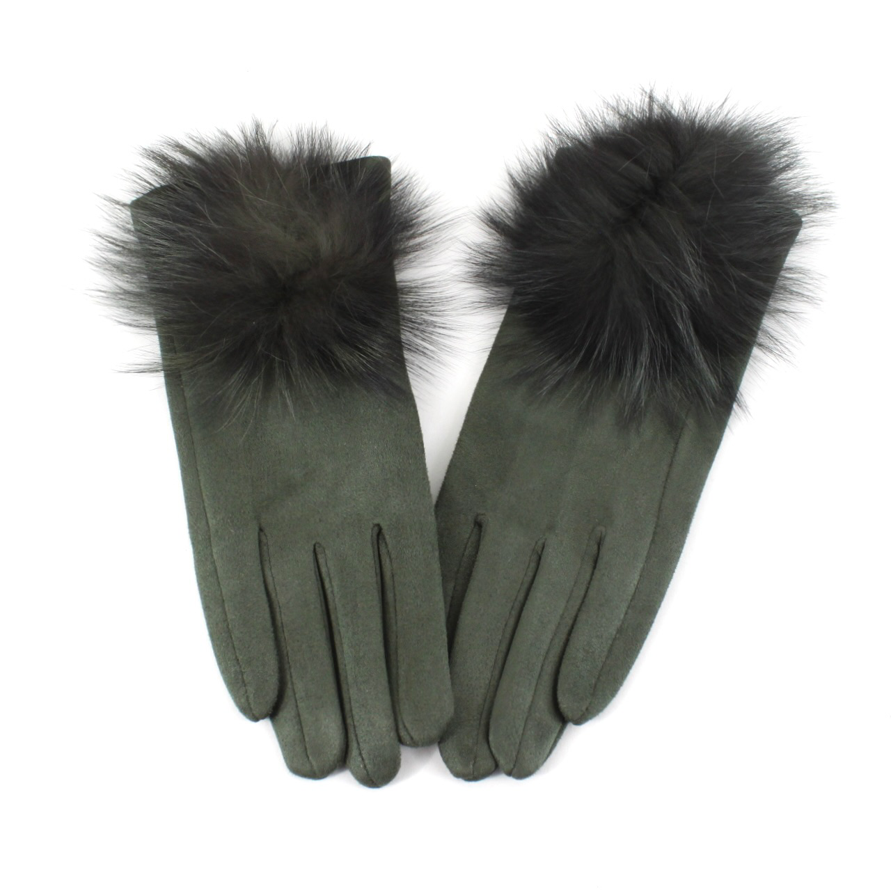 Olive Pom Pom Gloves