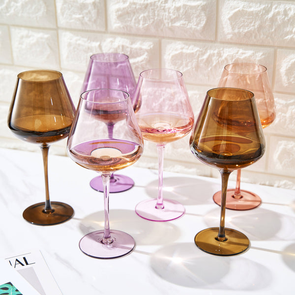 Colored Crystal Wine Glass Set of 6, Large 20 OZ (Stemmed)