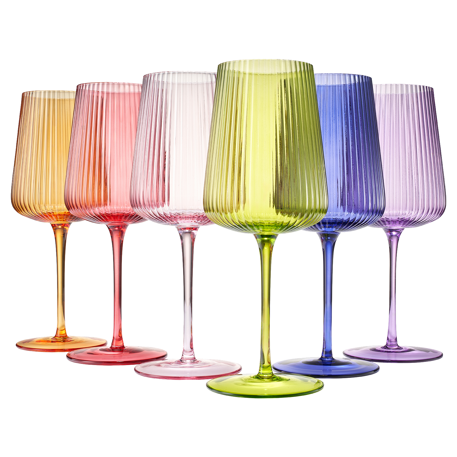 Ribbed Bright Colored Wine Glass Set of 6 - 19 OZ