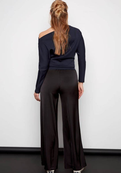 Dimitra Solid Satin Wide Leg Satin Pant