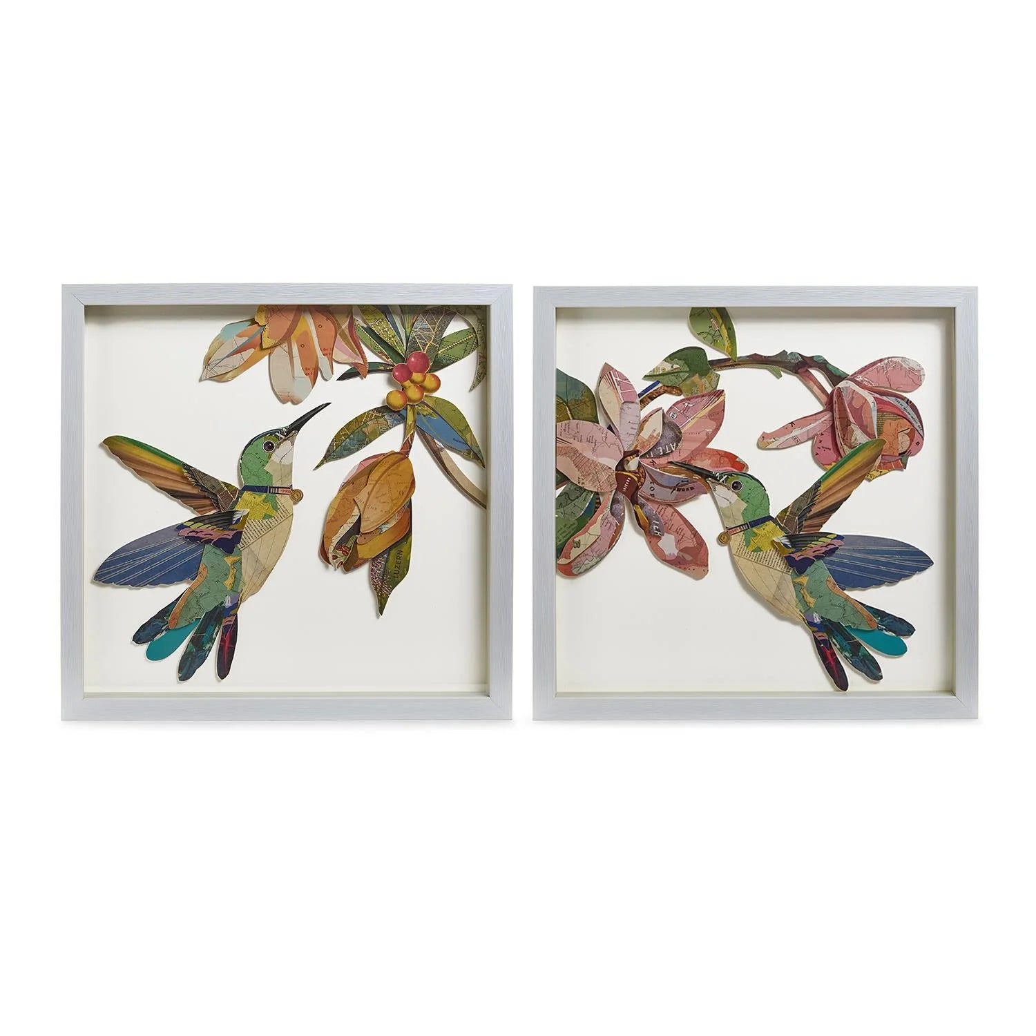 Set of 2 Birds Paper Collage Wall Art