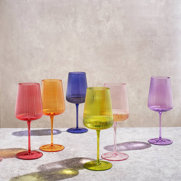 Ribbed Bright Colored Wine Glass Set of 6 - 19 OZ