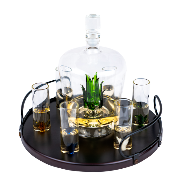 Tequila Agave Decanter With 6 Shot Glasses And Stand