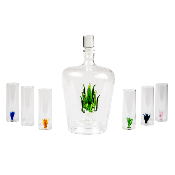 Tequila Agave Decanter With 6 Shot Glasses And Stand