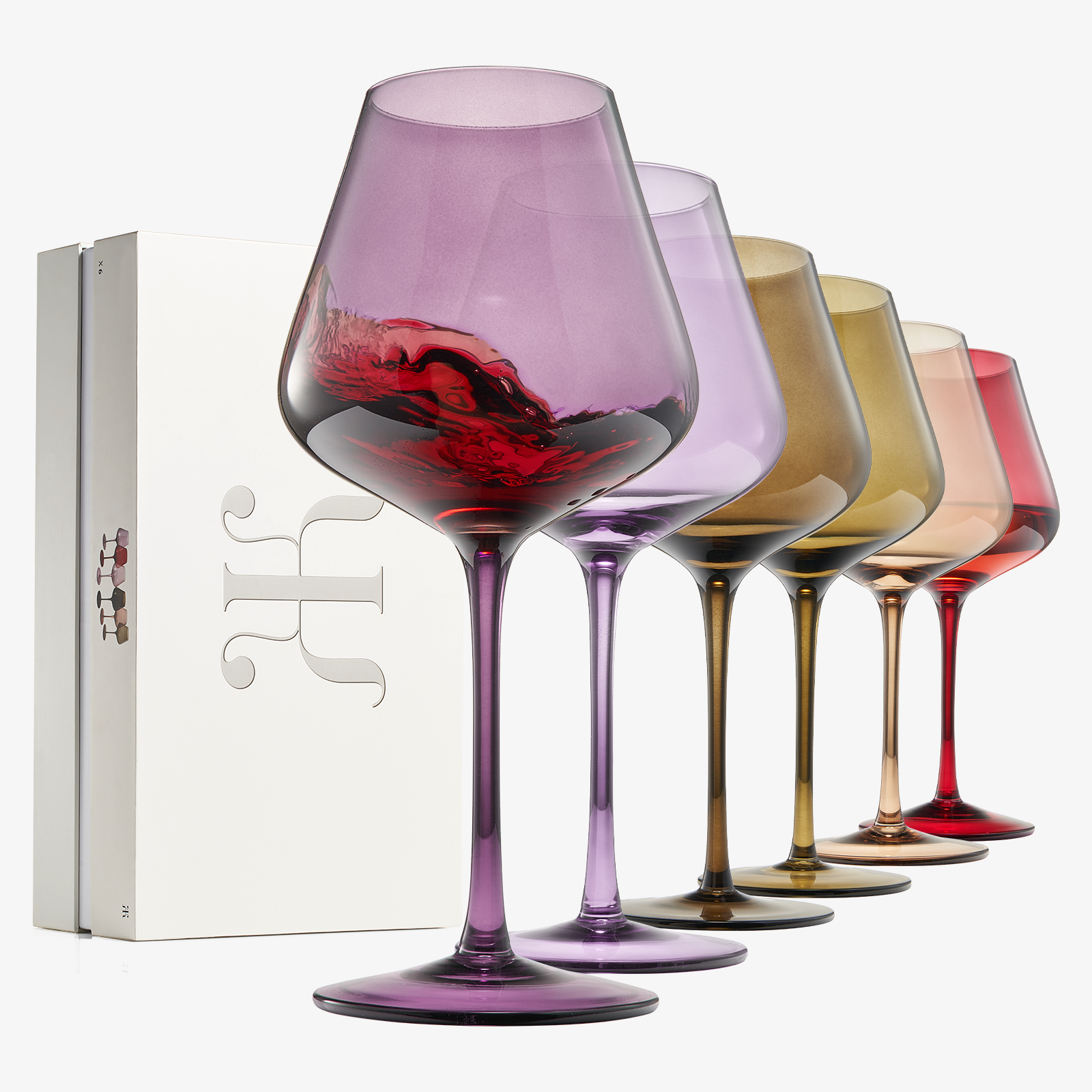 Colored Crystal Wine Glass Set of 6, Large 20 OZ (Stemmed)