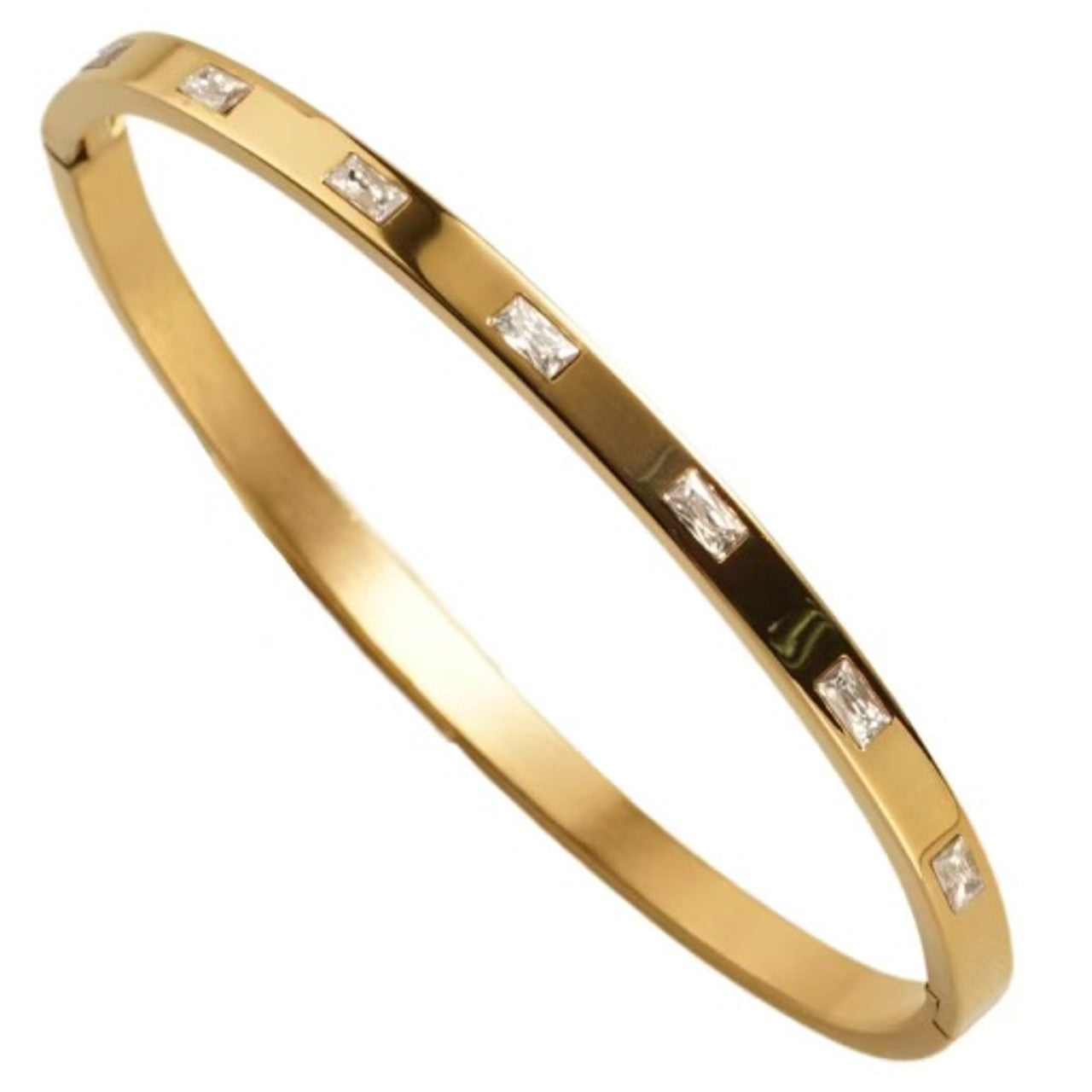 Steel Bangle Gold Plated with Rectangular Stones