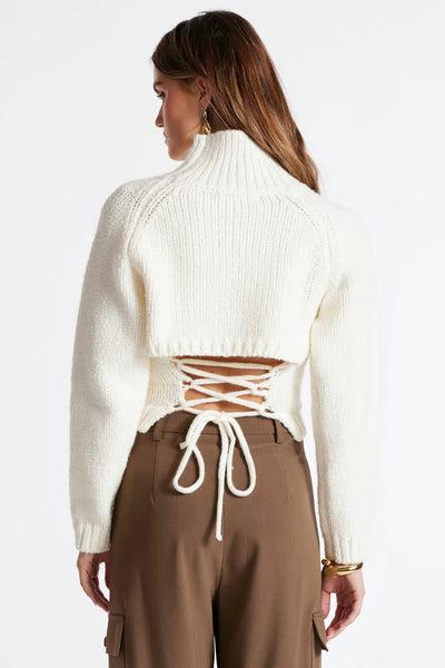 Nadia Lace Up Sweater - Pearl