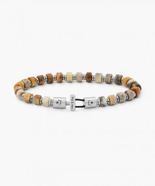 Brontide 6mm Mens Bracelet - Crazy Agate/Silver- M/L