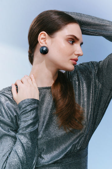 Gaia Crystal Midi Earrings - Black Coral