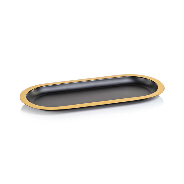 Oval Tray - Black with Gold Border