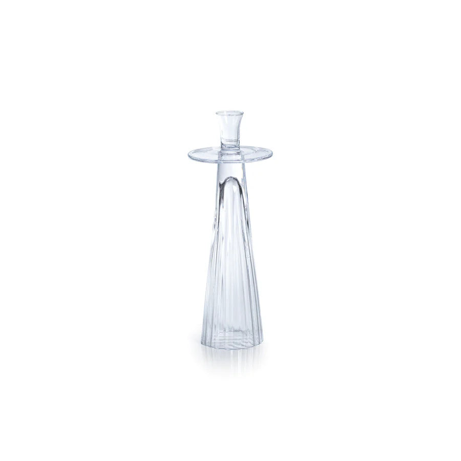 Tall Ribbed Glass Taper Holder - Clear - 13.75" Tall