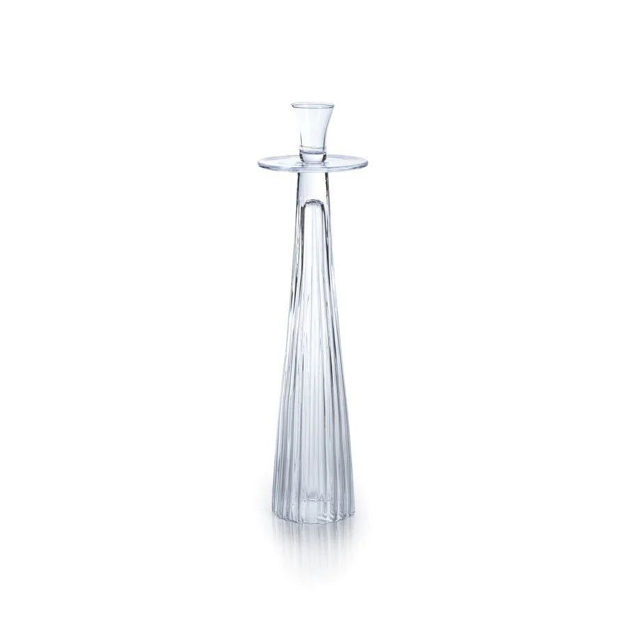 Tall Ribbed Glass Taper Holder - Clear - 18" Tall