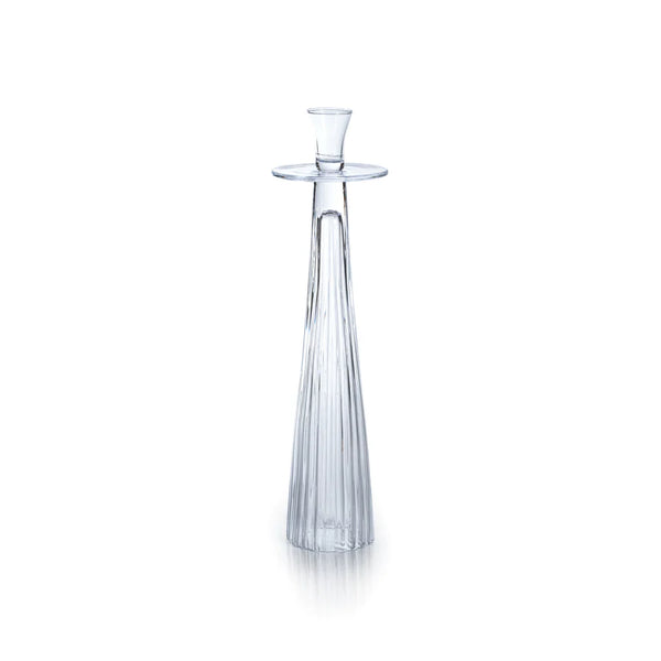 Tall Ribbed Glass Taper Holder - Clear - 18" Tall