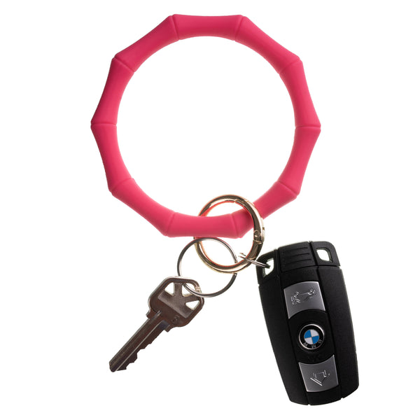 Bracelet Keychains - Silicone Material, Bamboo Shaped Design: Hot Pink