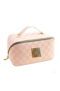 Upcycled Checkered Tone Makeup Travel Pouch: Pink