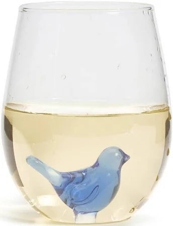 Blue Bird Stemless Wine Glass