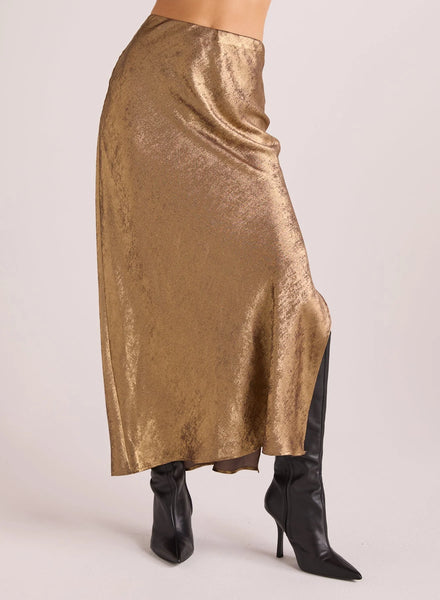 Side Slit Bias Maxi Skirt - Gold Metallic