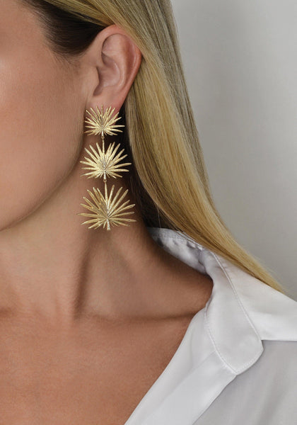 Triple Fan Palm Dangle Earrings - large